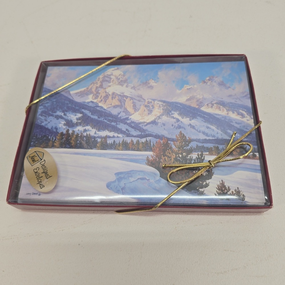 Vtg Christmas Cards Snow Covered Mountains (10) Holiday Greeting Cards & Envelop